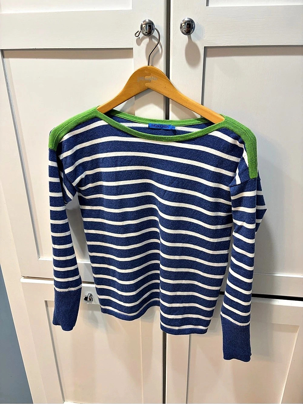 J.McLaughlin Striped Crewneck Sweater in Blue & Green XS Like New